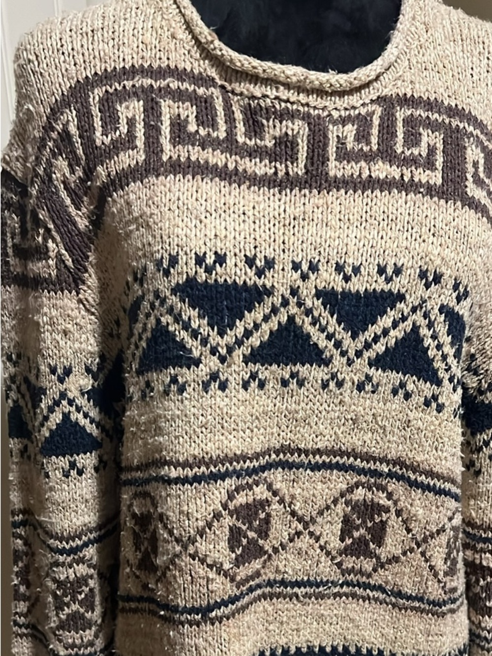 Vintage Polo Ralph Lauren Aztec Geometric Pattern. Mulberry Silk knit blend
